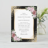Invitation Mariage floral Confetti Black Blush Gold (Debout devant)