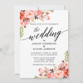 Invitation Mariage Floral Corail Calligraphie Moderne (Devant)