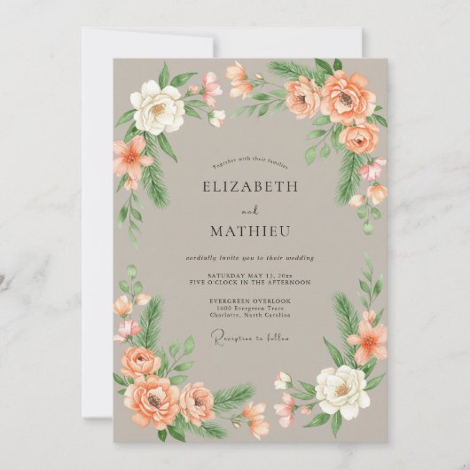 Invitation Mariage Floral Corail Douce (Devant)