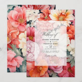 Invitation Mariage floral corail et blanc (Devant / Derrière)