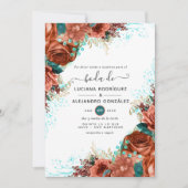 Invitation Mariage floral corail et sarcelle espagnol (Devant)