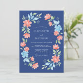 Invitation Mariage Floral Corail Marine (Debout devant)