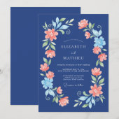 Invitation Mariage Floral Corail Marine (Devant / Derrière)