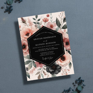 Invitation Mariage Floral Corail Romantique en Forêt