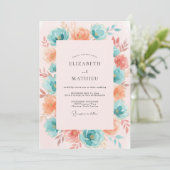 Invitation Mariage Floral Corail Sarcelle (Debout devant)