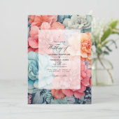 Invitation Mariage floral corail, sarcelle et gris clair (Debout devant)