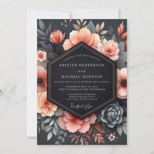 Invitation Mariage Floral Corail Somber (Devant)