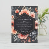 Invitation Mariage Floral Corail Somber (Debout devant)