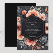 Invitation Mariage Floral Corail Somber (Devant / Derrière)