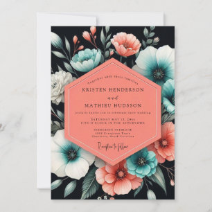 Invitation Mariage Floral Corail Sombre Teal