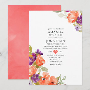 Invitation Mariage Floral Corail Vivant