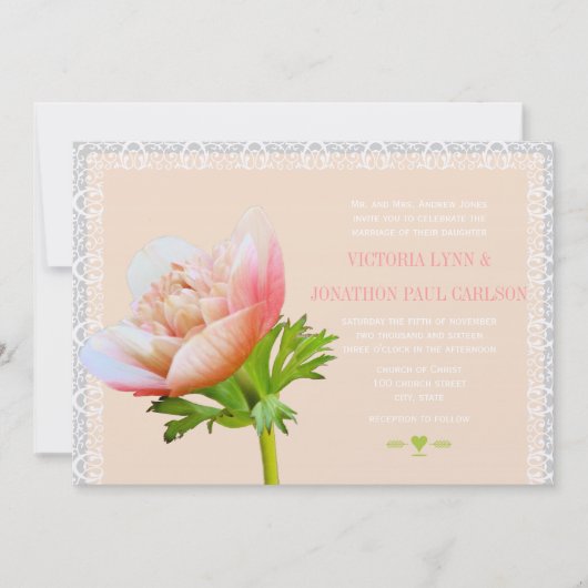 Invitation Mariage floral Coral et Lace Peony (Devant)