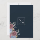 Invitation Mariage floral couleur bleu marine or rose (Dos)