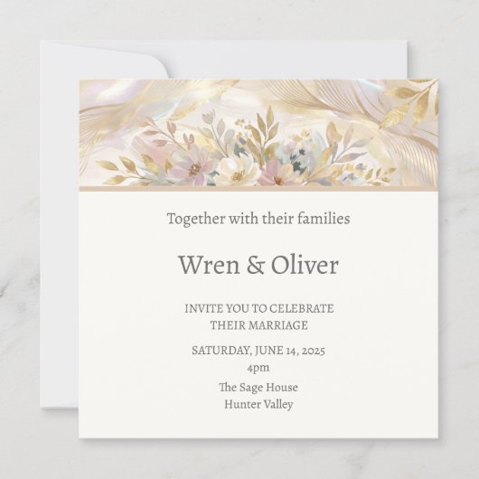 Invitation Mariage Floral Crème (Devant)