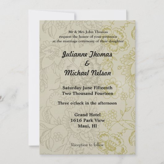 Invitation Mariage floral crème (Devant)