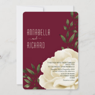 Invitation Mariage Floral Crème Bourgogne
