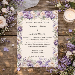 Invitation Mariage floral crème champagne lavande