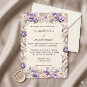 Invitation Mariage floral crème champagne lavande