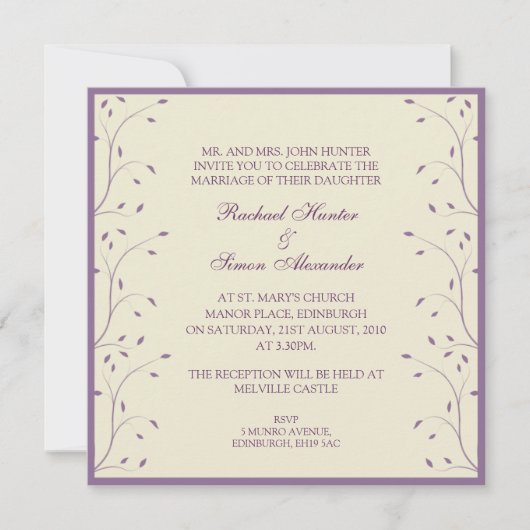 Invitation Mariage floral crème et pourpre (Devant)