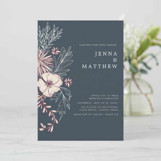 Invitation mariage floral crème moderne (Debout devant)