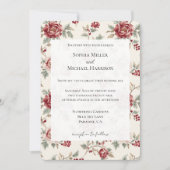 Invitation Mariage Floral Crème Rouge Assez Chic (Devant)