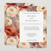 Invitation Mariage Floral Crème Rouge Romantique (Devant / Derrière)