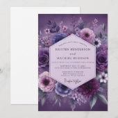 Invitation Mariage Floral Crépuscule Prune (Devant / Derrière)