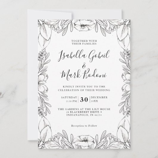 Invitation Mariage floral croisé Rustique noir (Devant)