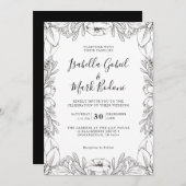 Invitation Mariage floral croisé Rustique noir (Devant / Derrière)