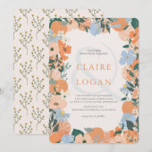 Invitation Mariage Floral d'agrumes orange (Devant / Derrière)