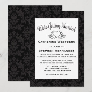 Invitation Mariage Floral Damassé Noir & Blanc Vintage