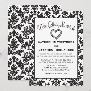 Invitation Mariage Floral Damassé Noir et Blanc Vintage