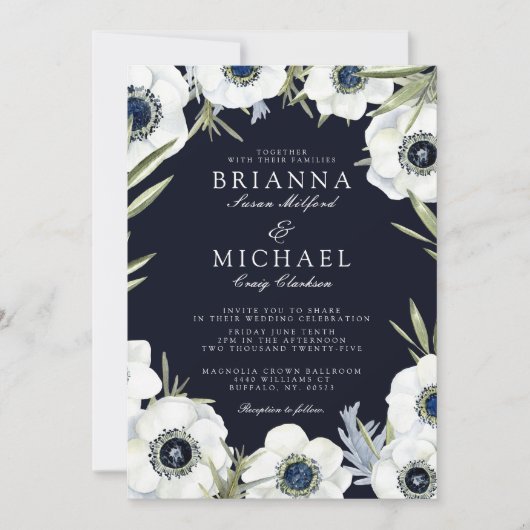 Invitation Mariage floral d'anémone de minuit (Devant)