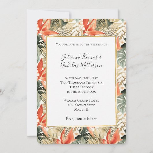 Invitation Mariage floral d'anthurium orange tropical (Devant)