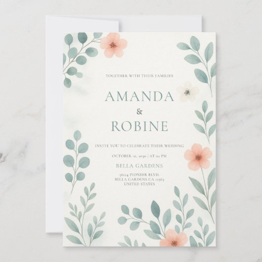 Invitation Mariage floral d'aquarelle (Devant)
