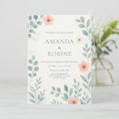 Invitation Mariage floral d'aquarelle (Debout devant)