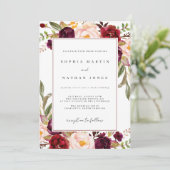 Invitation Mariage floral d'aquarelle de Bourgogne (Debout devant)