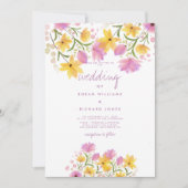 Invitation Mariage floral d'aquarelle jaune rose botanique (Devant)