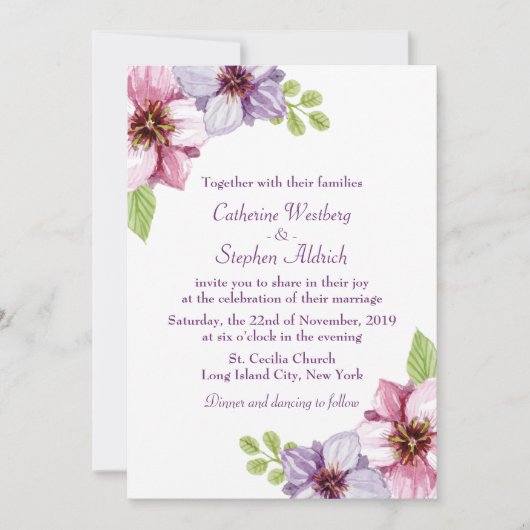 Invitation Mariage Floral d'aquarelle violette (Devant)