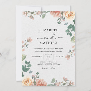 Invitation Mariage floral d'arc Rose muet