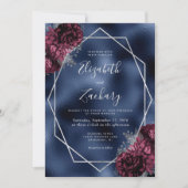 Invitation Mariage floral d'argent en argent de la marine Blu (Devant)