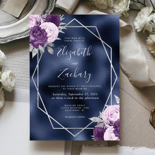 Invitation Mariage floral d'argent violet Lilac