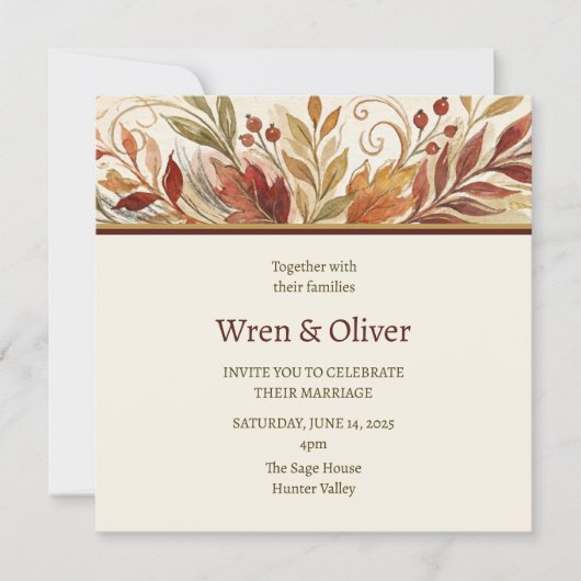 Invitation Mariage Floral d'Automne (Devant)