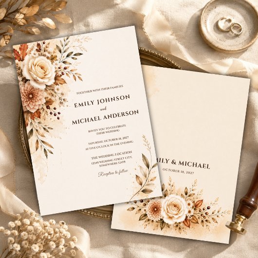 Invitation Mariage Floral d'Automne de Luxe