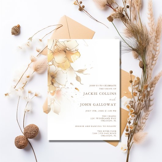 Invitation Mariage Floral d'Automne Doré