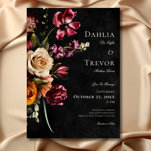 Invitation Mariage floral d'automne élégant foncé