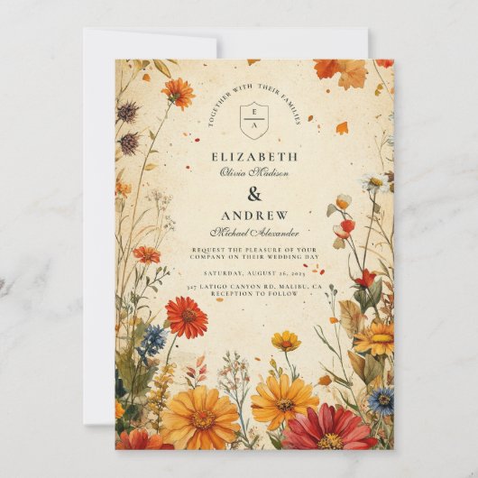 Invitation Mariage floral d'automne gras (Devant)