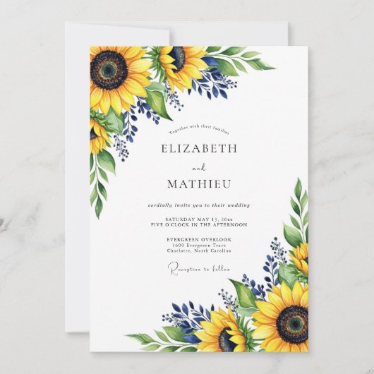 Invitation Mariage Floral d'Automne Jaune (Devant)