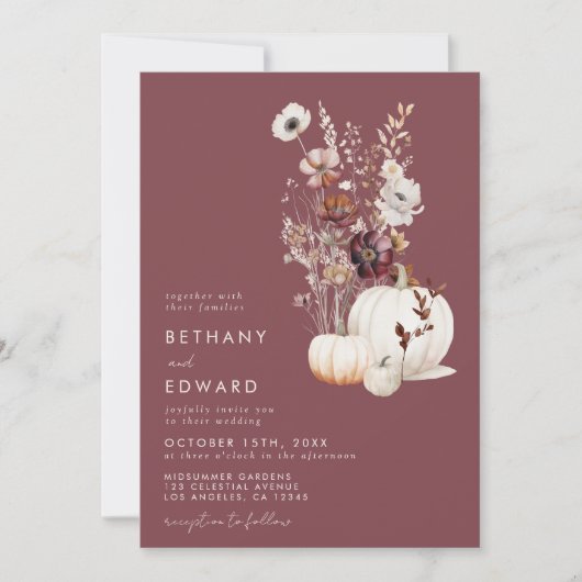 Invitation Mariage floral d'automne lunaire (Devant)