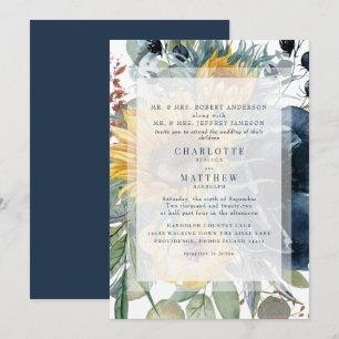Invitation Mariage floral d'automne Navy & Tournesol